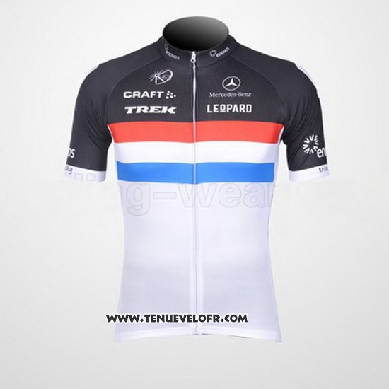 2011 Maillot Ciclismo Trek Leqpard Champion France Noir et Blanc Manches Courtes et Cuissard